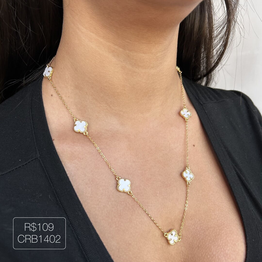 Colar V@n Cleef c/ 7 Pingente P Madre Dourado